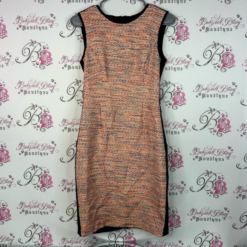 LK Bennett dress tank style tweed look orange Peach and Black Mini Dress